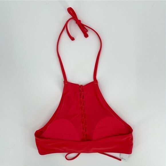 Aerie Lace Up‎ High Neck Halter Swimsuit Top Coral Women Medium New With Tag - Picture 2 of 5